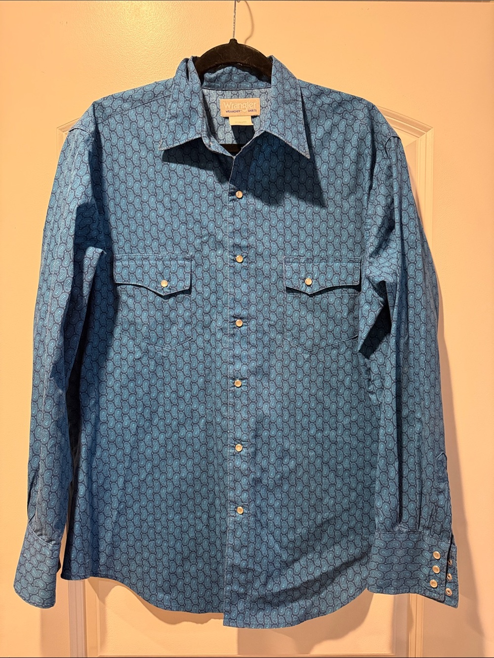 Wrangler Blue Paisley Pearl Snap Long-Sleeve Western Shirt